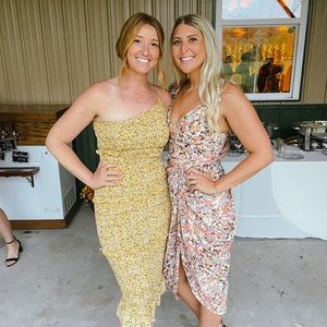 Peach Floral Print Underwire Detail Draped Midi Dress